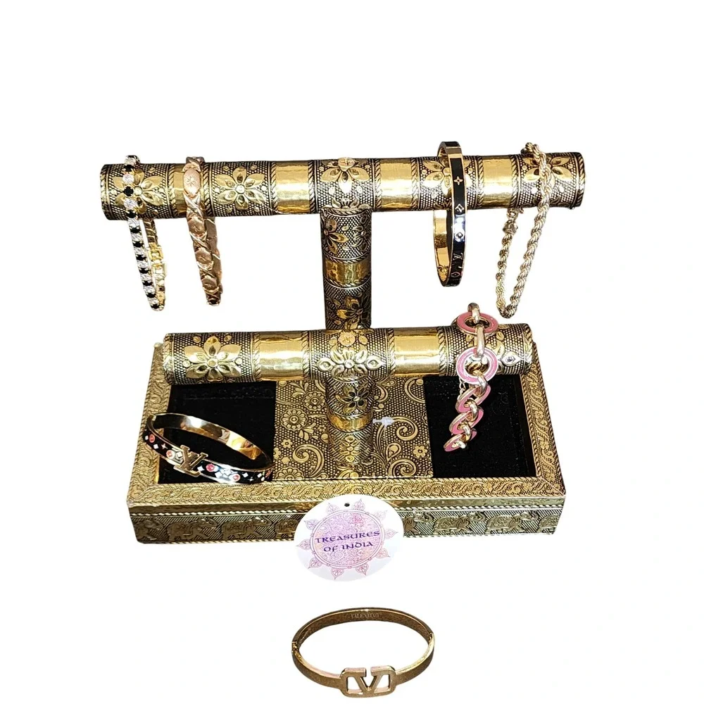 Treasures of India Gold Embossed 2-Tier T-Bar Jewelry Display Stand Organizer